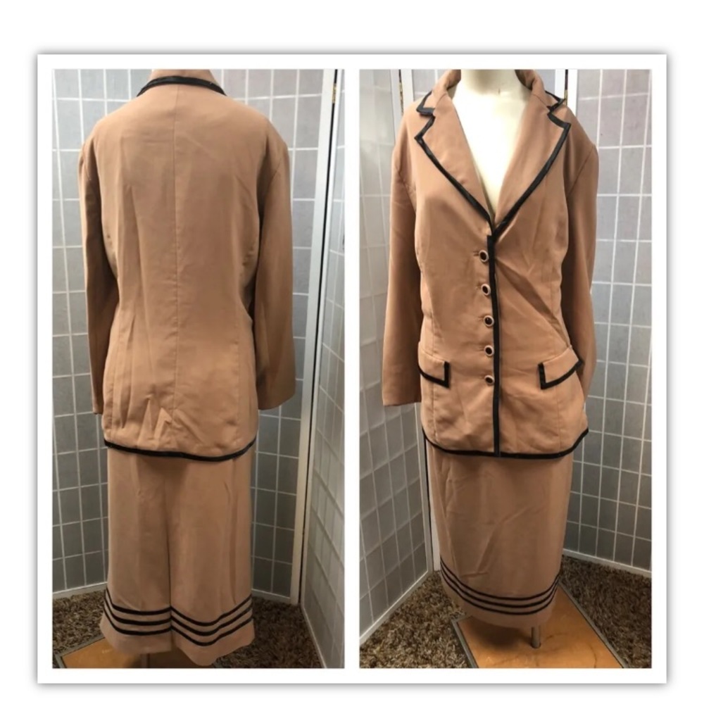 Faith, suit, jacket/skirt, light brown, Size 16W.: